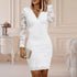 Elegant Ladies Wrap Bodycon Dress with Soft Lace Long Sleeves for Parties and Daily Wear